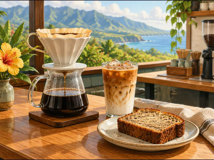 Illustrative Hawaiʻi scene for Akamai Coffee