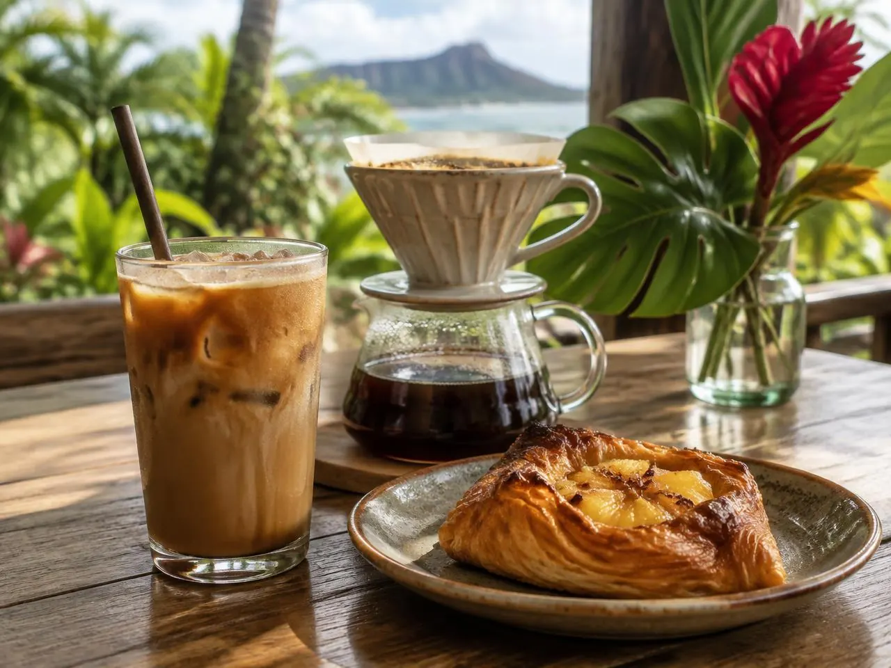 Illustrative Hawaiʻi scene for Kona Coffee Purveyors