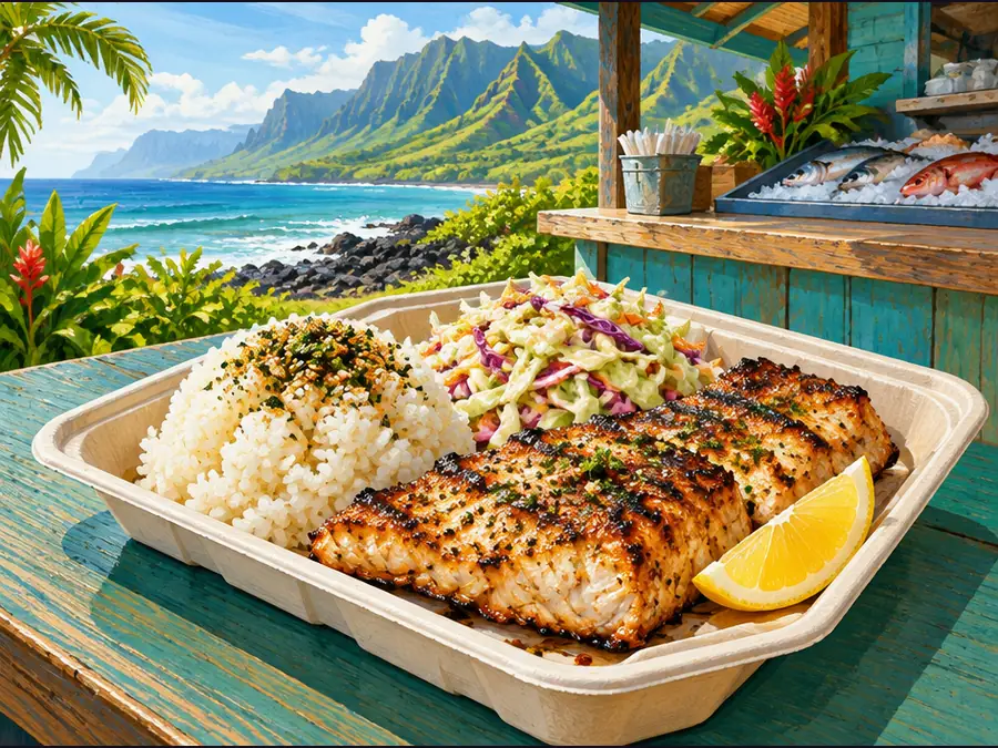Illustrative Hawaiʻi scene for Kilauea Fish Market