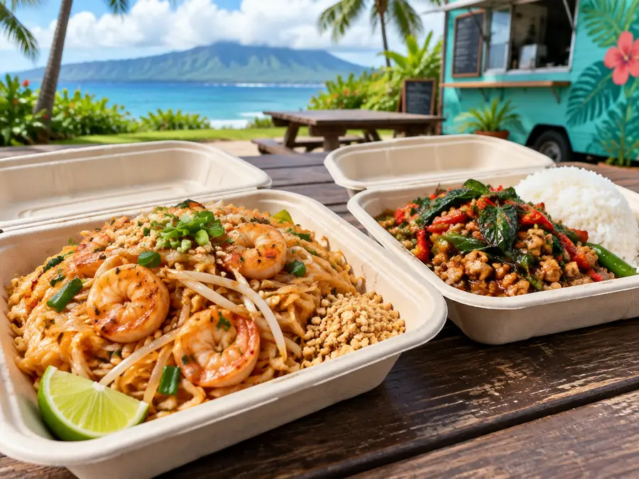 Illustrative Hawaiʻi scene for Thai Mee Up