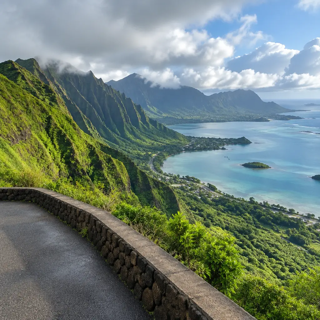 Illustrative Hawaiʻi scene for Nuʻuanu Pali Lookout