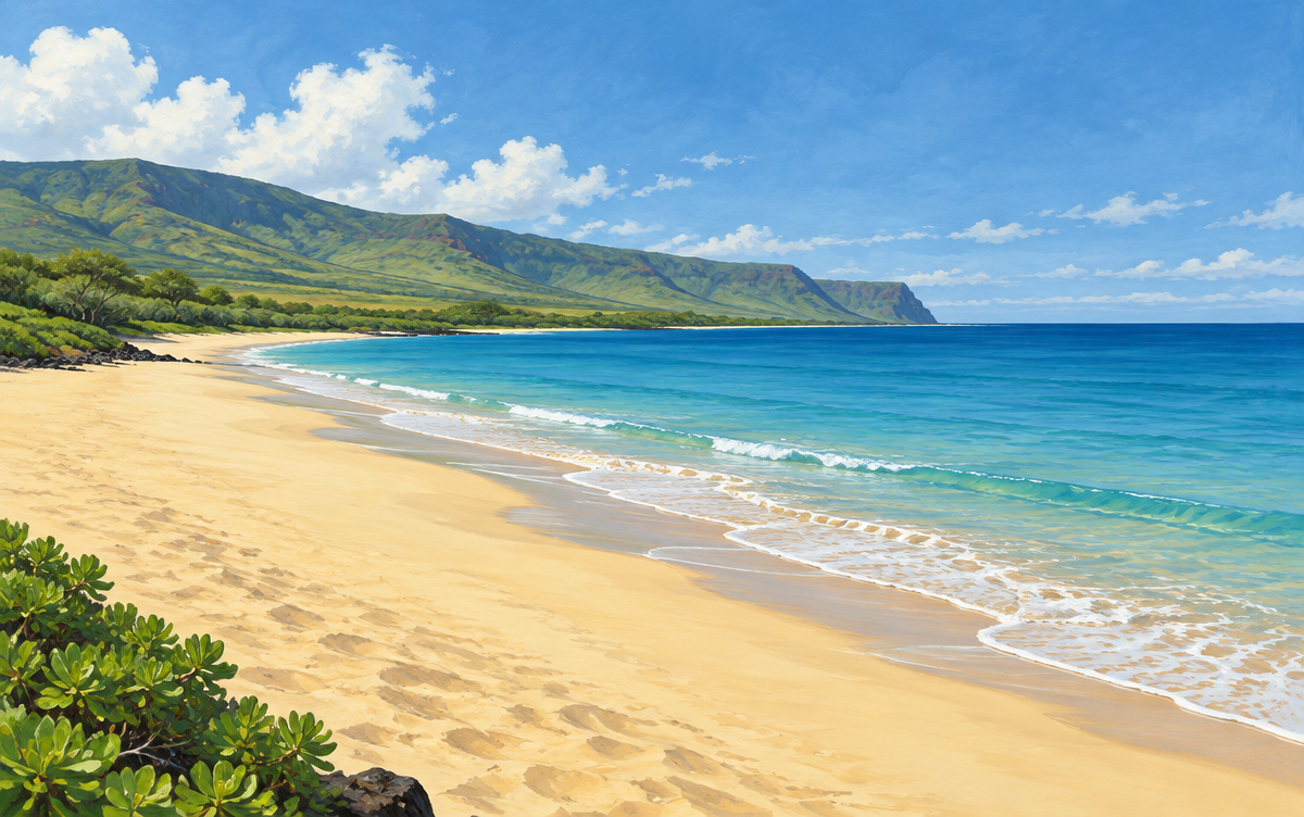 Illustrative Hawaiʻi scene for Pāpōhaku Beach