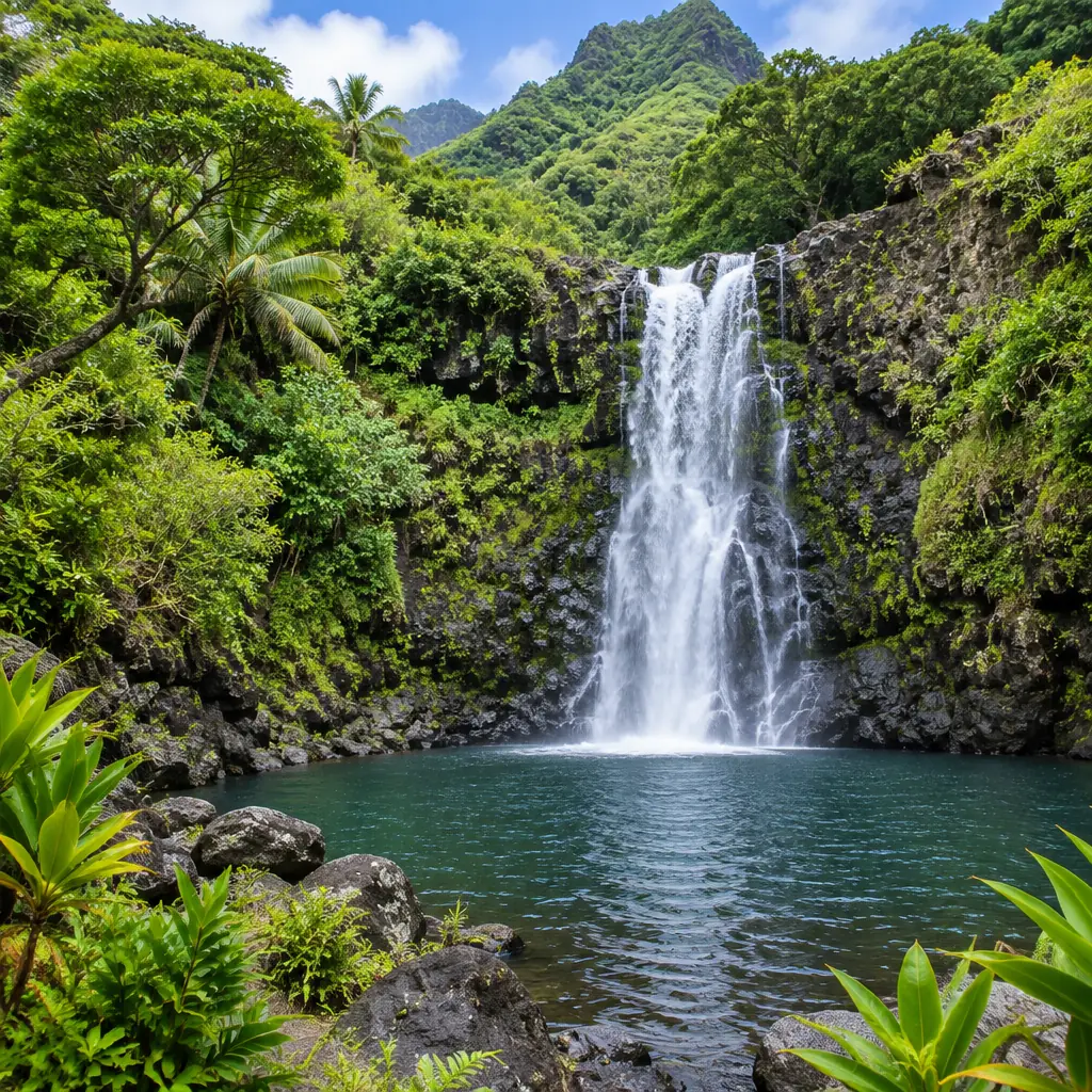 Illustrative Hawaiʻi scene for Waimea Falls Botanical Walk